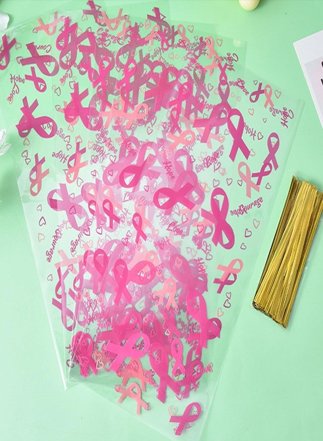 Ysqool Breast Cancer Awareness Cellophane Bags, 50 Pack Pink Ribbon Clear Treat Bags 4.9 x 10.8 In OPP Self-Sealing Gift Bags for Party Favors Cookies Candy Fundraising Events - Image 4